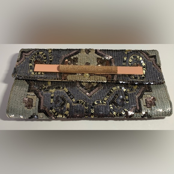 Rene Caovilla Crystal-Embellished Rectangular Clutch Gold Small HandBag Purse - Picture 5 of 9